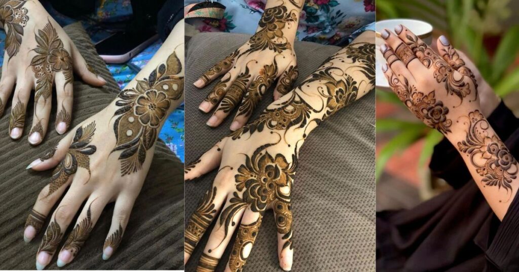 Back hand Arabic mehndi design bold diagonal henna pattern