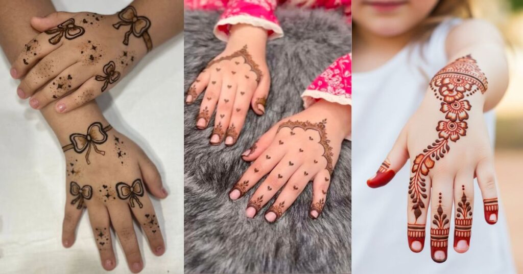 "eid special mehndi designs for kids with moon star and festive patterns"