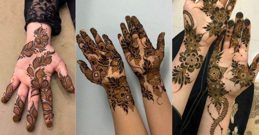 Front hand Arabic mehndi design simple palm henna pattern