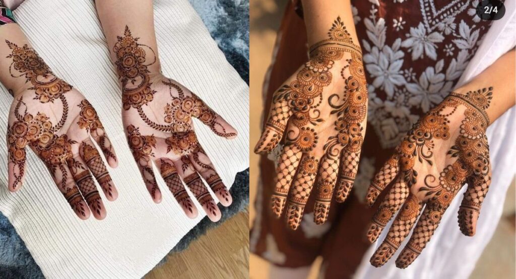 front hand mehndi design for both hands traditional detailed henna pattern full palm decoration elegant cultural bridal style