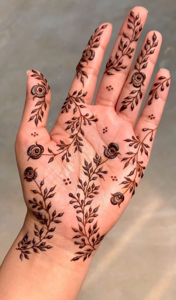 leaf vine mehndi design front hand simple