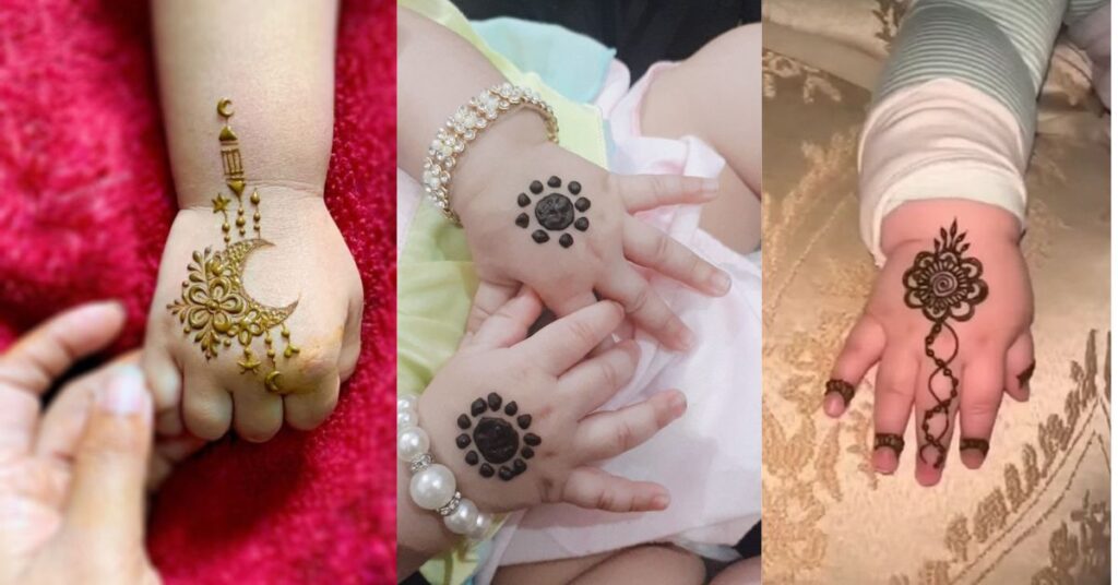 "Cute mehndi designs for kidz on small hands with simple floral patterns"