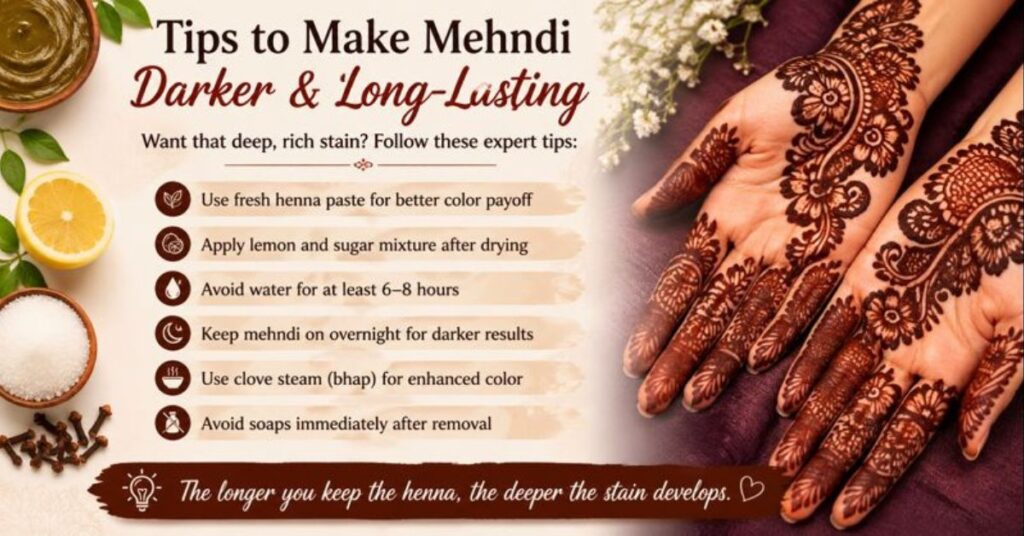 Dark Arabic mehndi stain result after care tips and application