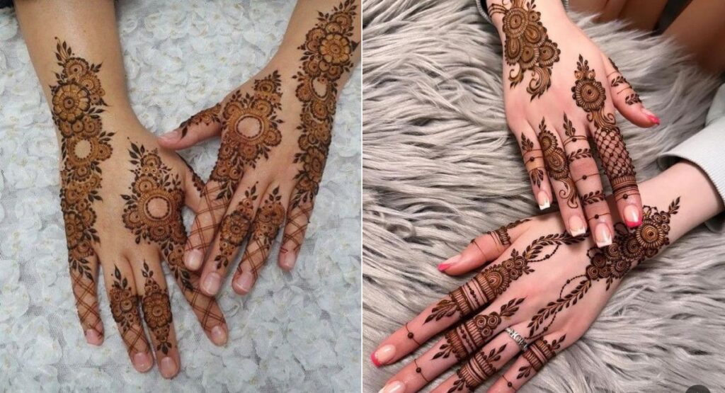traditional two hand mehndi design full hands intricate floral paisley patterns cultural bridal henna detailed classic style