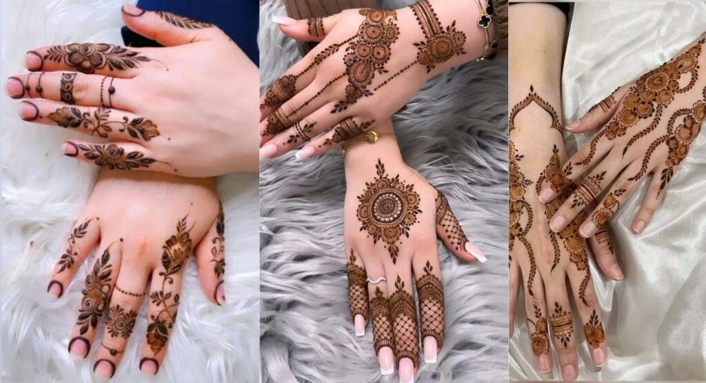 two hand mehndi design simple minimal clean henna pattern easy elegant both hands quick application stylish casual look