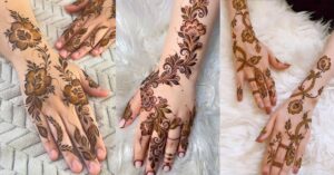 Elegant floral mehndi design 2026 with rose and lotus henna patterns on bride hands in modern minimalist style