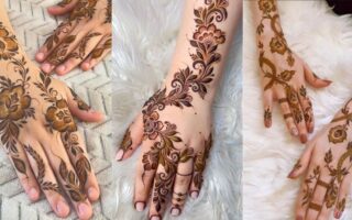 Elegant floral mehndi design 2026 with rose and lotus henna patterns on bride hands in modern minimalist style