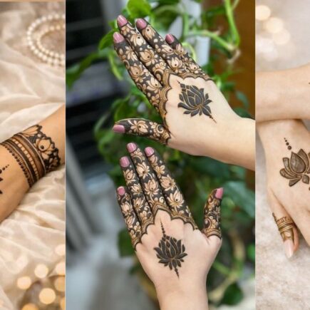 10+ lotus mehndi designs 2026 collage featuring elegant bridal, simple lotus mehndi design, Arabic and modern floral kamal henna patterns for stylish girls
