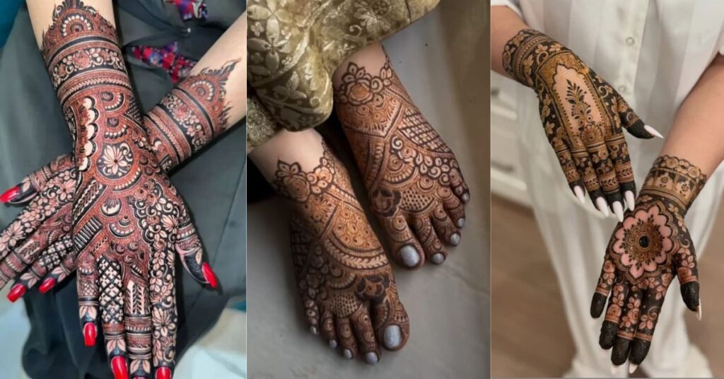 Modern bride showcasing 35+ Simple Bridal Mehndi Designs 2026 with elegant floral patterns, Arabic fusion henna, and minimalist bridal hand artwork