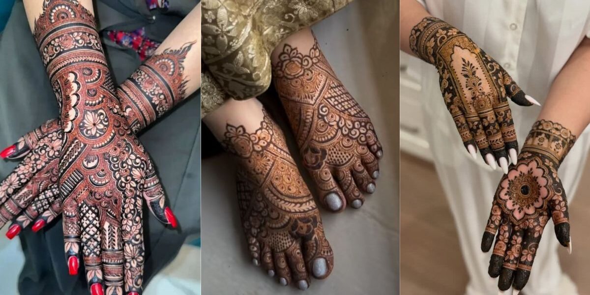 Modern bride showcasing 35+ Simple Bridal Mehndi Designs 2026 with elegant floral patterns, Arabic fusion henna, and minimalist bridal hand artwork