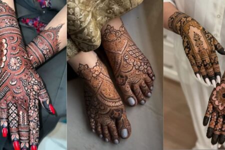 Modern bride showcasing 35+ Simple Bridal Mehndi Designs 2026 with elegant floral patterns, Arabic fusion henna, and minimalist bridal hand artwork