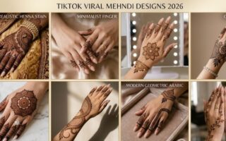 TikTok Viral Mehndi Designs 2026 collage with trendy Arabic bridal henna patterns