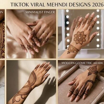 TikTok Viral Mehndi Designs 2026 collage with trendy Arabic bridal henna patterns