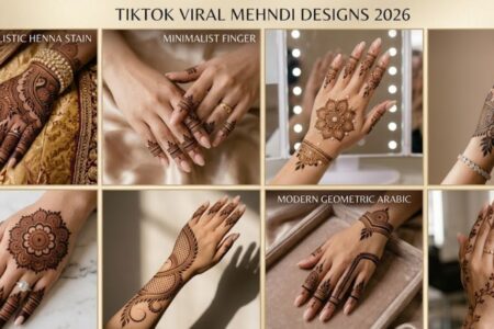 TikTok Viral Mehndi Designs 2026 collage with trendy Arabic bridal henna patterns