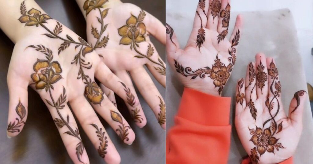 “Arabic henna patterns for both hands with floral detailing”