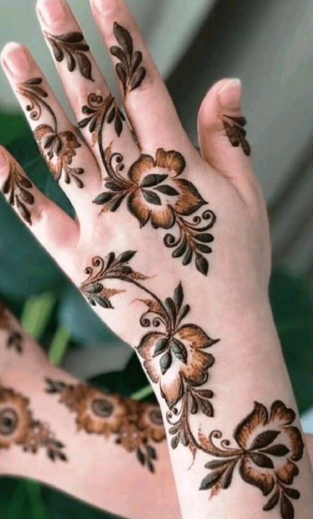 Arabic floral trails bridal mehndi design with flowing vine patterns, elegant spacing, and modern Simple Bridal Mehndi Designs 2026 aesthetic for brides