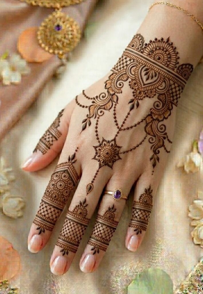 Simple Arabic mehndi design for bridesmaids with short nails
