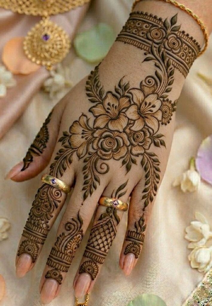 Back-hand Arabic mehndi design for bridesmaids