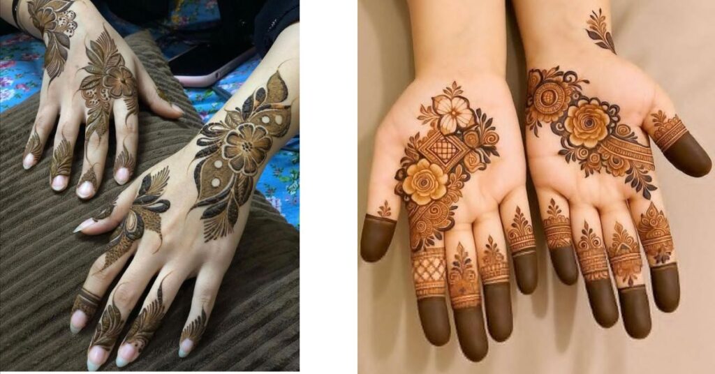 Latest mehndi design 2026 front hand vs back hand comparison styles