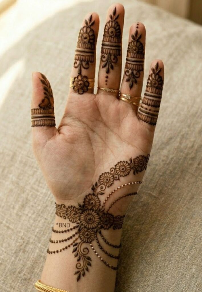 Bracelet style mehndi design on front hand