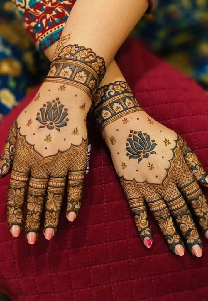 Bracelet style bridal mehndi design inspired by elegant wedding jewelry patterns
