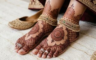 Elegant bridal mehndi design for feet 2026 featuring floral, mandala, and jewelry-inspired henna patterns in a luxury wedding aesthetic