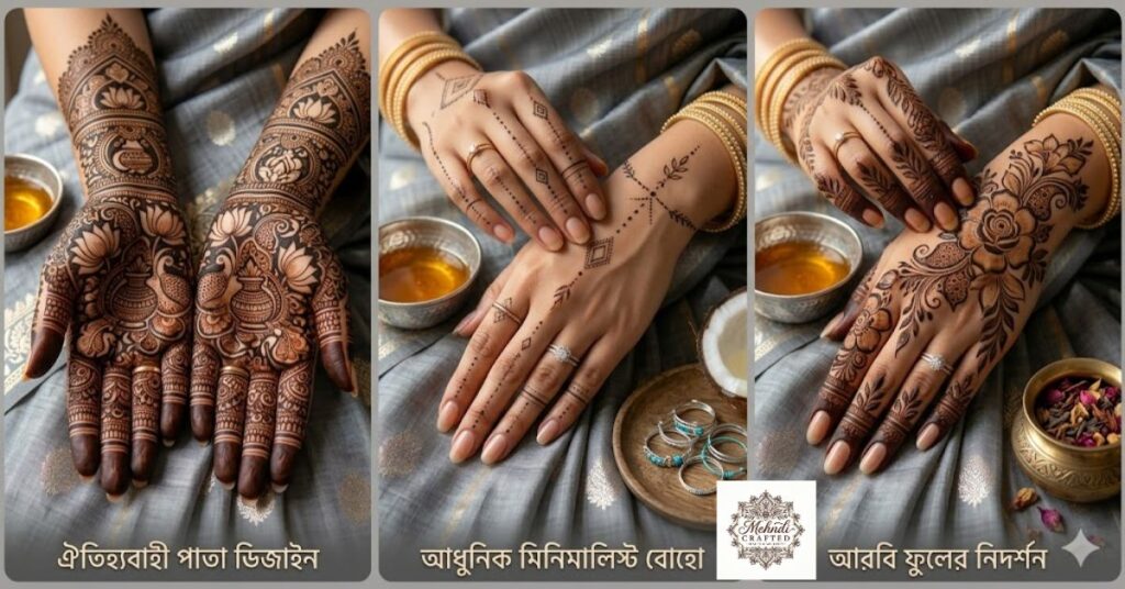 Different popular Bangladeshi mehndi styles comparison for brides
