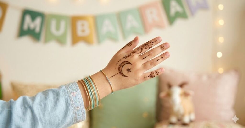 Cute moon and star mehndi design for kids Eid ul Adha simple henna pattern