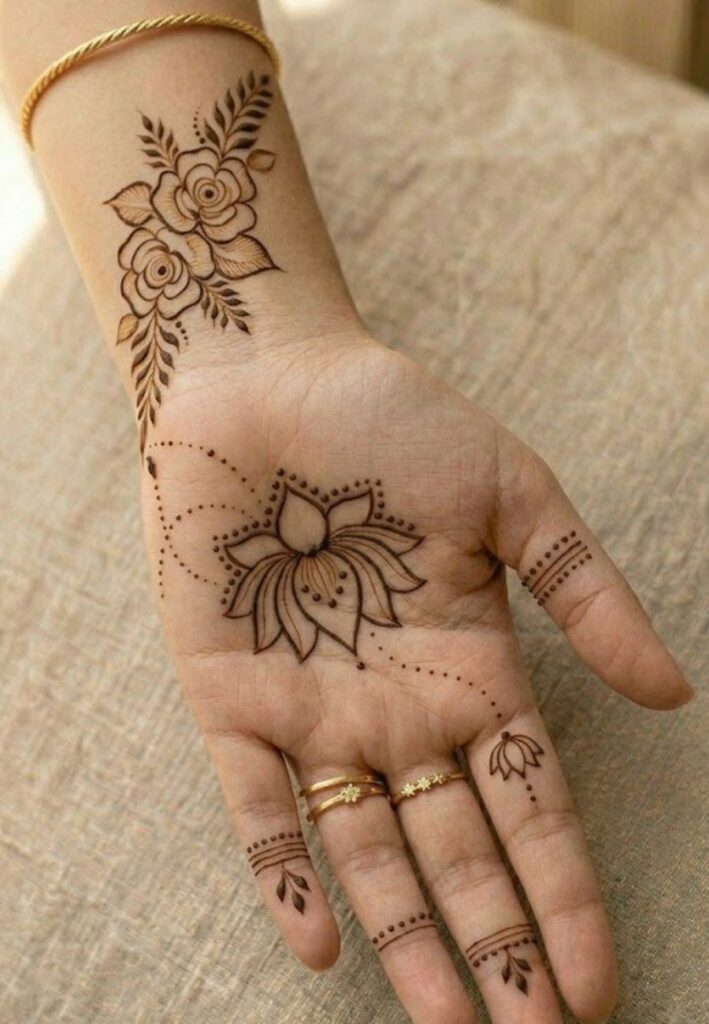 Diagonal modern front hand mehndi design