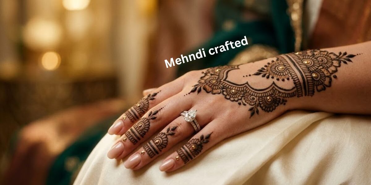 Elegant Dubai Mehendi Design on bridal hand with modern Arabic floral patterns and luxury aesthetic styling.
