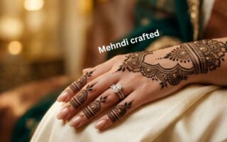 Elegant Dubai Mehendi Design on bridal hand with modern Arabic floral patterns and luxury aesthetic styling.