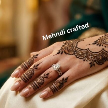 Elegant Dubai Mehendi Design on bridal hand with modern Arabic floral patterns and luxury aesthetic styling.