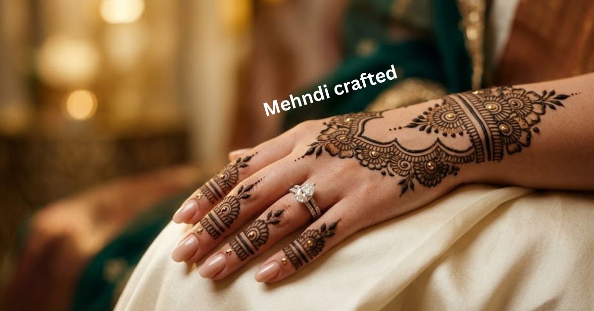 Elegant Dubai Mehendi Design on bridal hand with modern Arabic floral patterns and luxury aesthetic styling.
