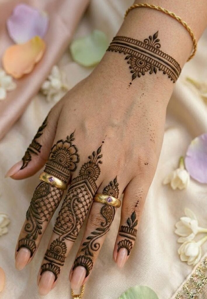 Finger focus Arabic mehndi design for bridesmaids