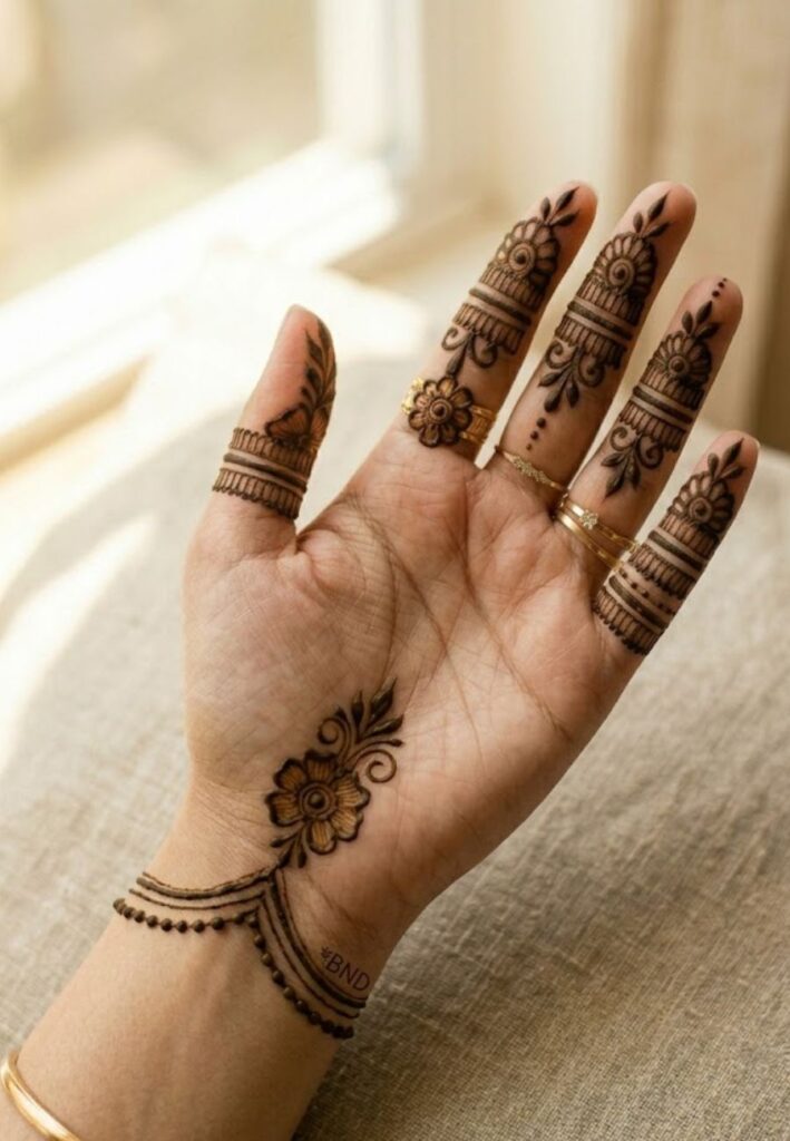Finger-focused simple front hand mehndi patterns