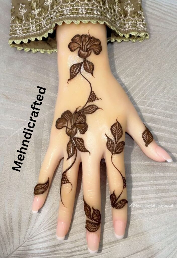 floral back hand mehndi design easy Eid ul Adha 2026 simple rose vine henna pattern