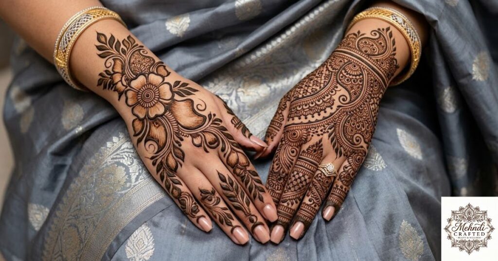 Fusion Arabic and Indian Bangladeshi bridal mehndi style