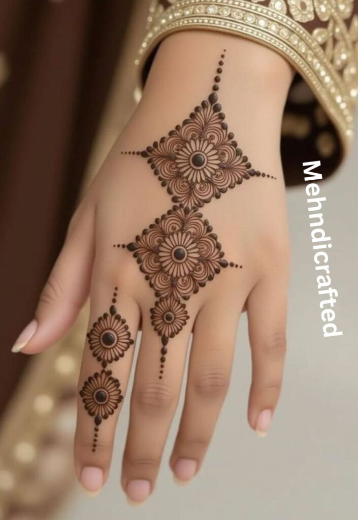 geometric mehndi design easy Eid ul Adha 2026 simple lines triangle henna pattern