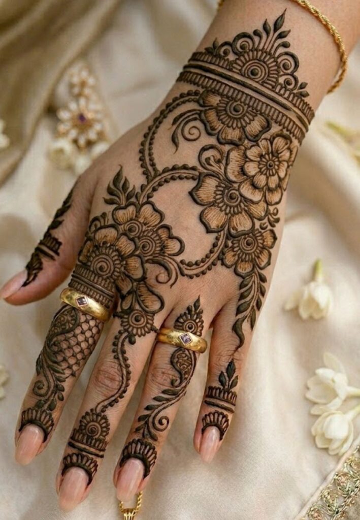 Half-hand Arabic mehndi design for modern bridesmaids