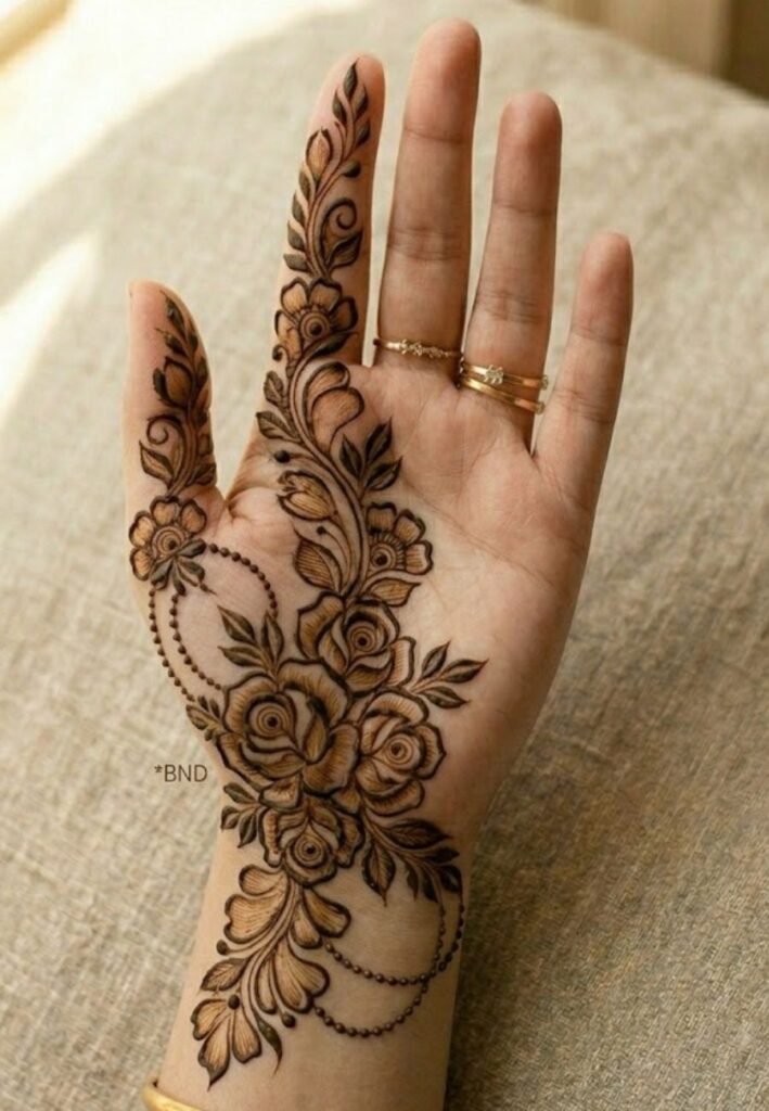 Half-hand Arabic mehndi design for front hand