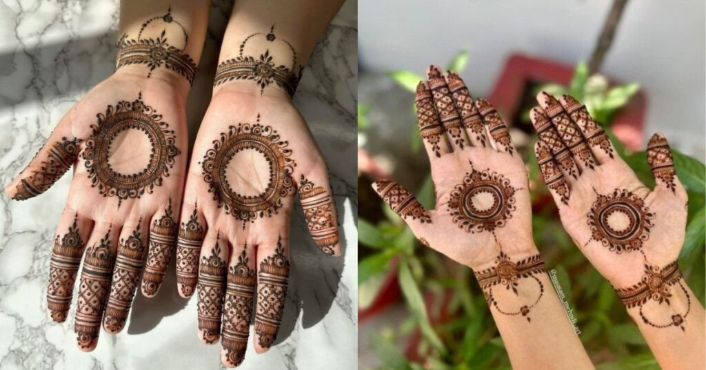 “Jewelry style mehndi design with bracelet and ring patterns”