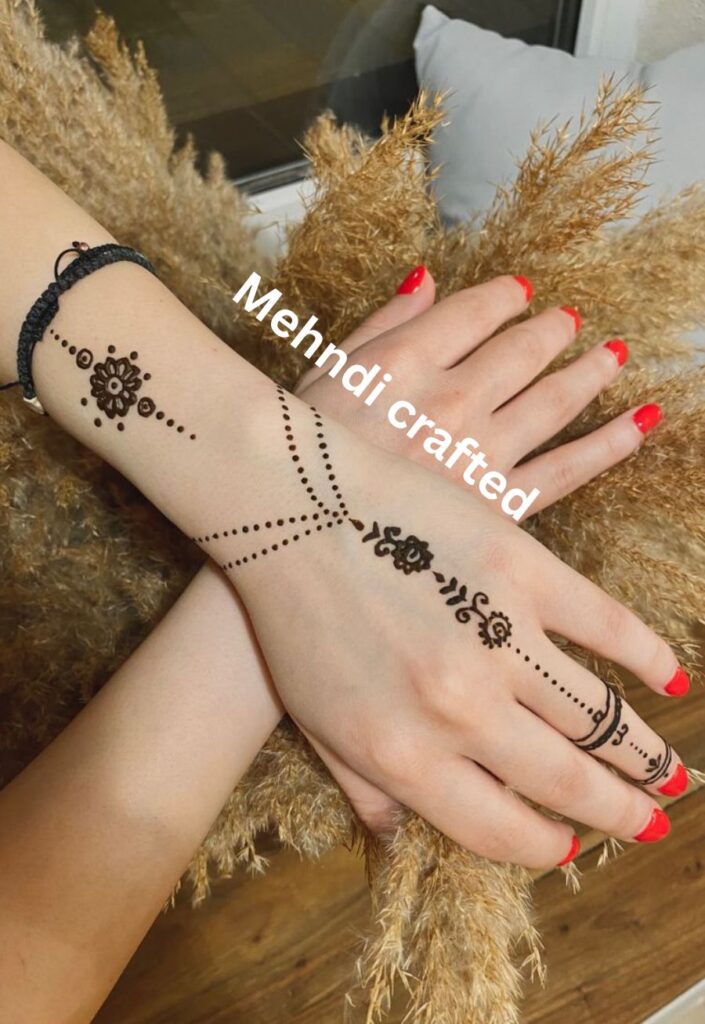 jewelry bracelet mehndi design for Eid with chain style wrist pattern
