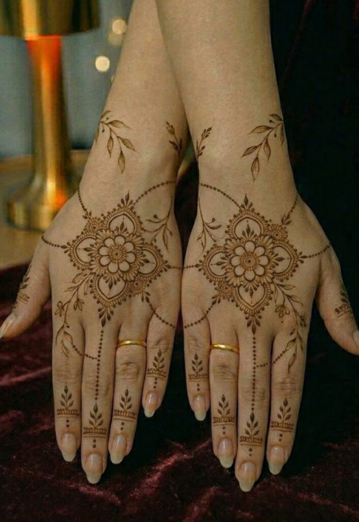 Light Khafif Dubai Arabic Mehendi Design with soft minimal patterns.