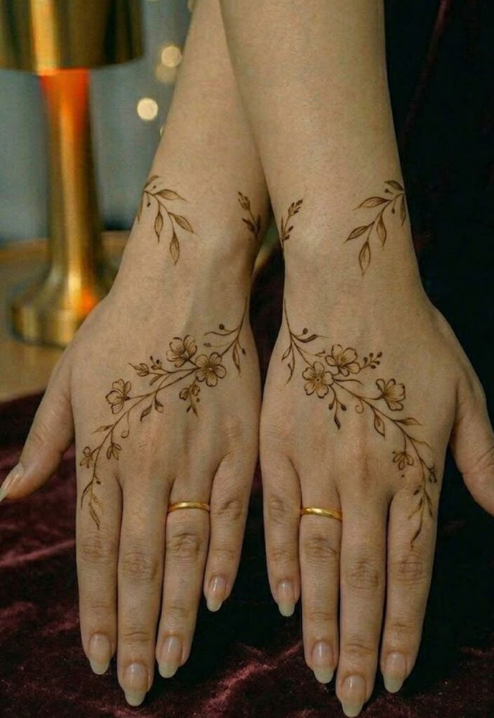 Light Khafif Dubai Arabic Mehendi Design with soft minimal patterns.