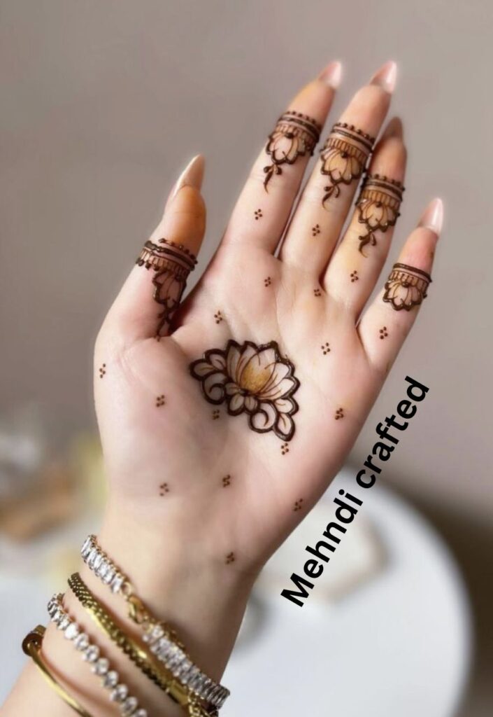 lotus bloom palm mehndi design for Eid with elegant layered petals