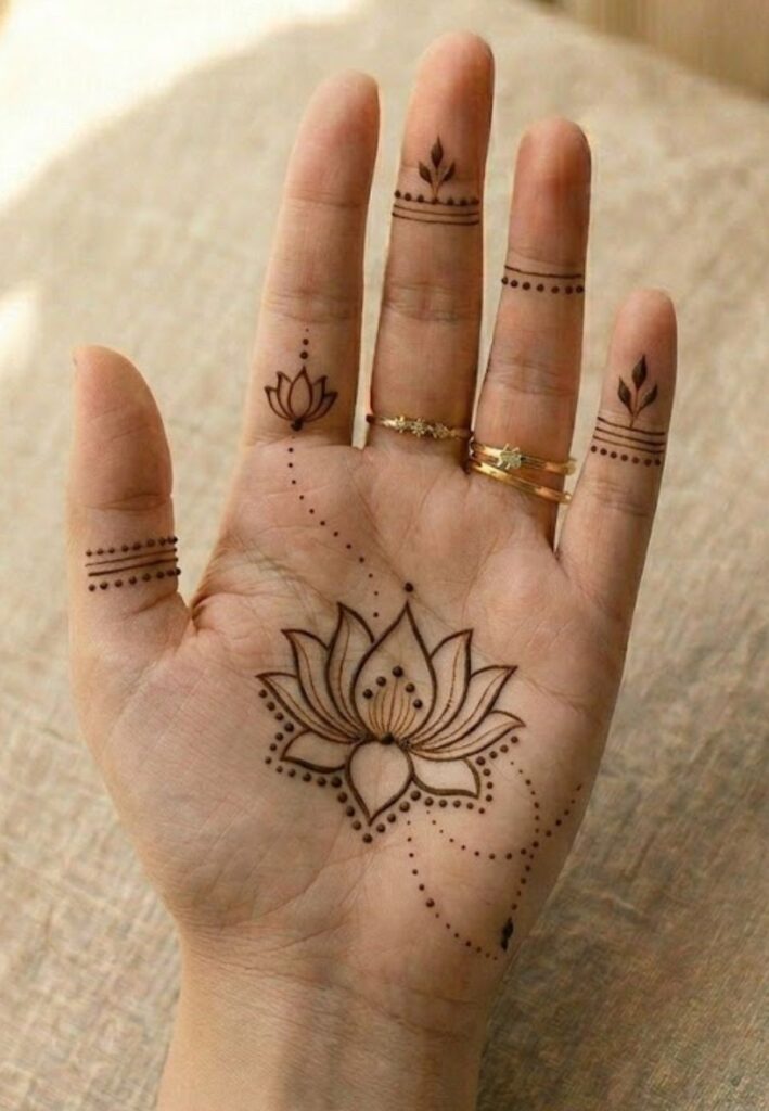Lotus flower mehndi design for front hand