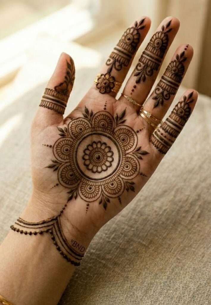 Mandala center mehndi design for front hand