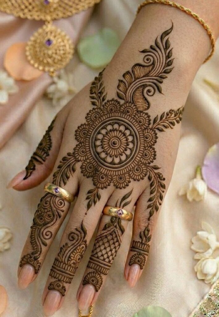 Mandala fusion Arabic mehndi design for bridesmaid hands