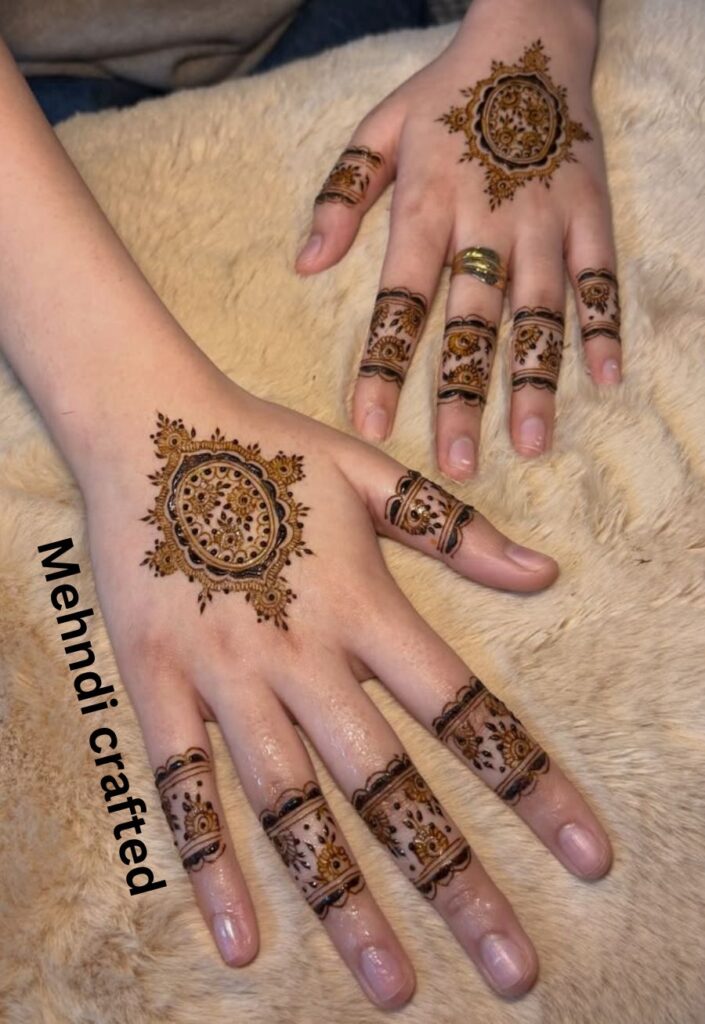 minimal mandala Eid mehndi design with clean circular floral detailing