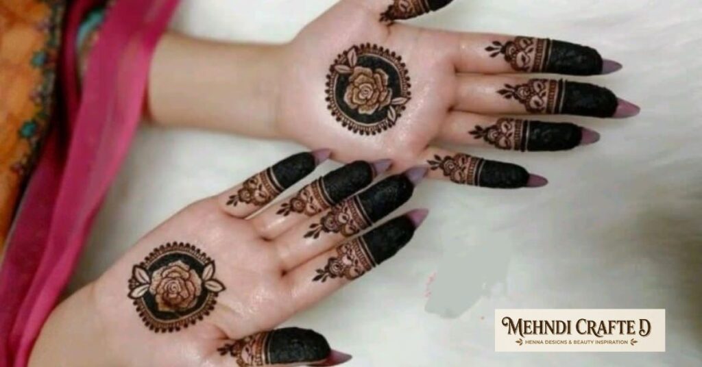 Minimalist mandala Eid Mehndi Designs 2026 on palm with clean circular henna pattern and modern aesthetic